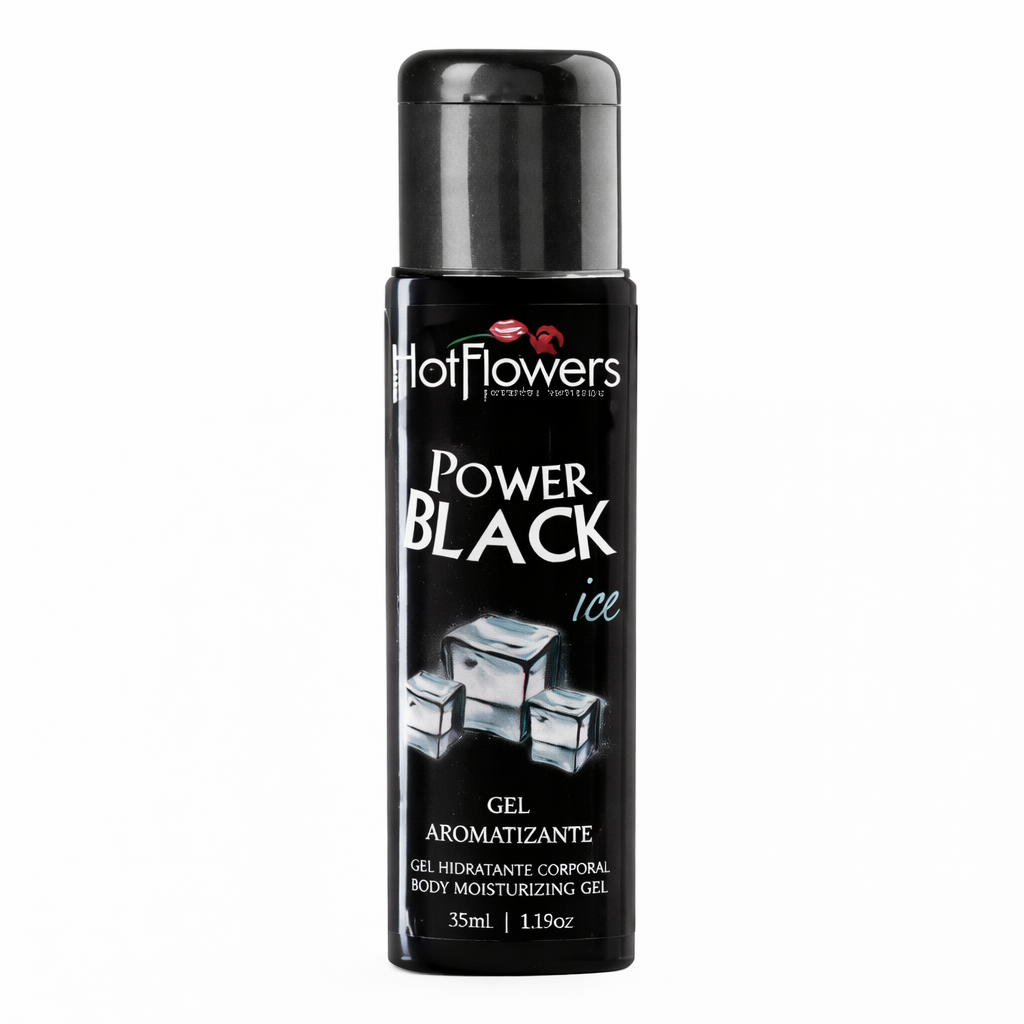 Gel Aromatizante Power Black Ice Hot Flowers 35ml – Aquecimento na Pele + Frescor na Boca, Sensação Halls Preta