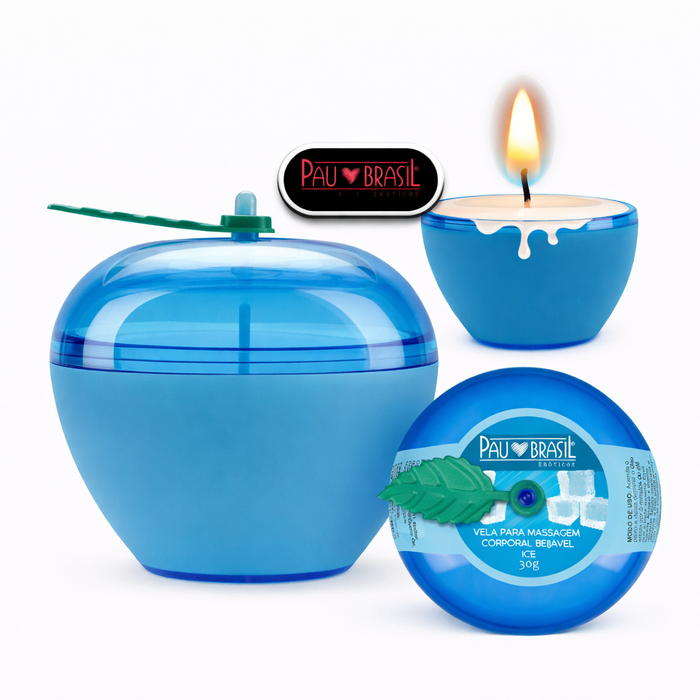 Vela Beijável Ice Pau Brasil 30g – Aromatizante Corporal com Efeito Gelado e Sabor Refrescante