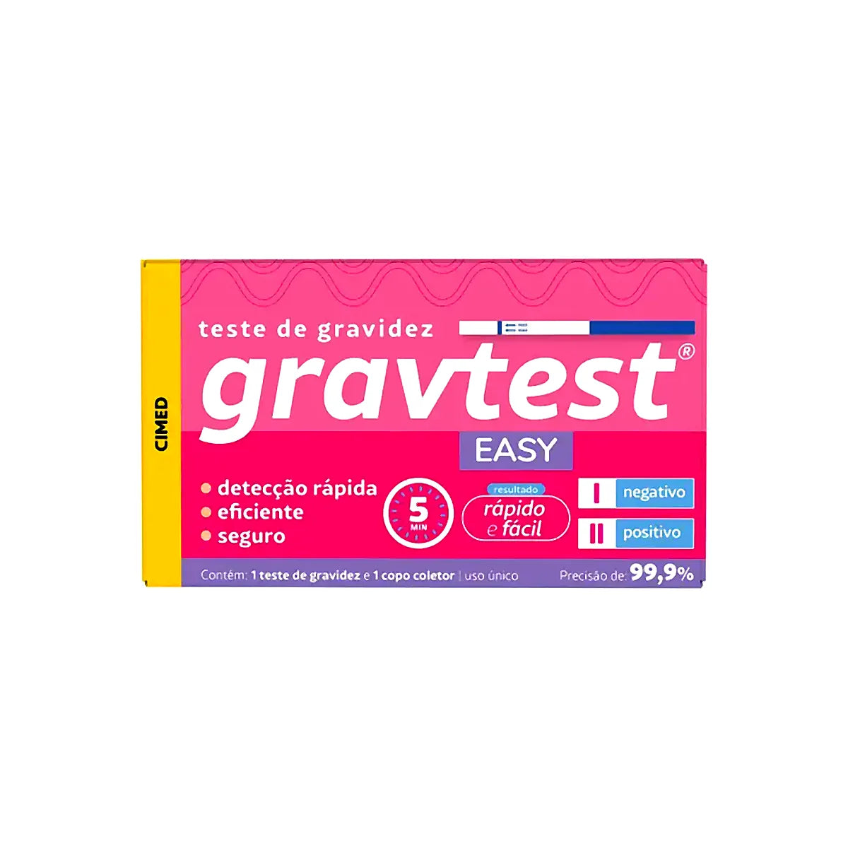 Teste de Gravidez GravTest Easy Cimed 1un – Resultado Rápido em 5 Minutos com 99% de Precisão